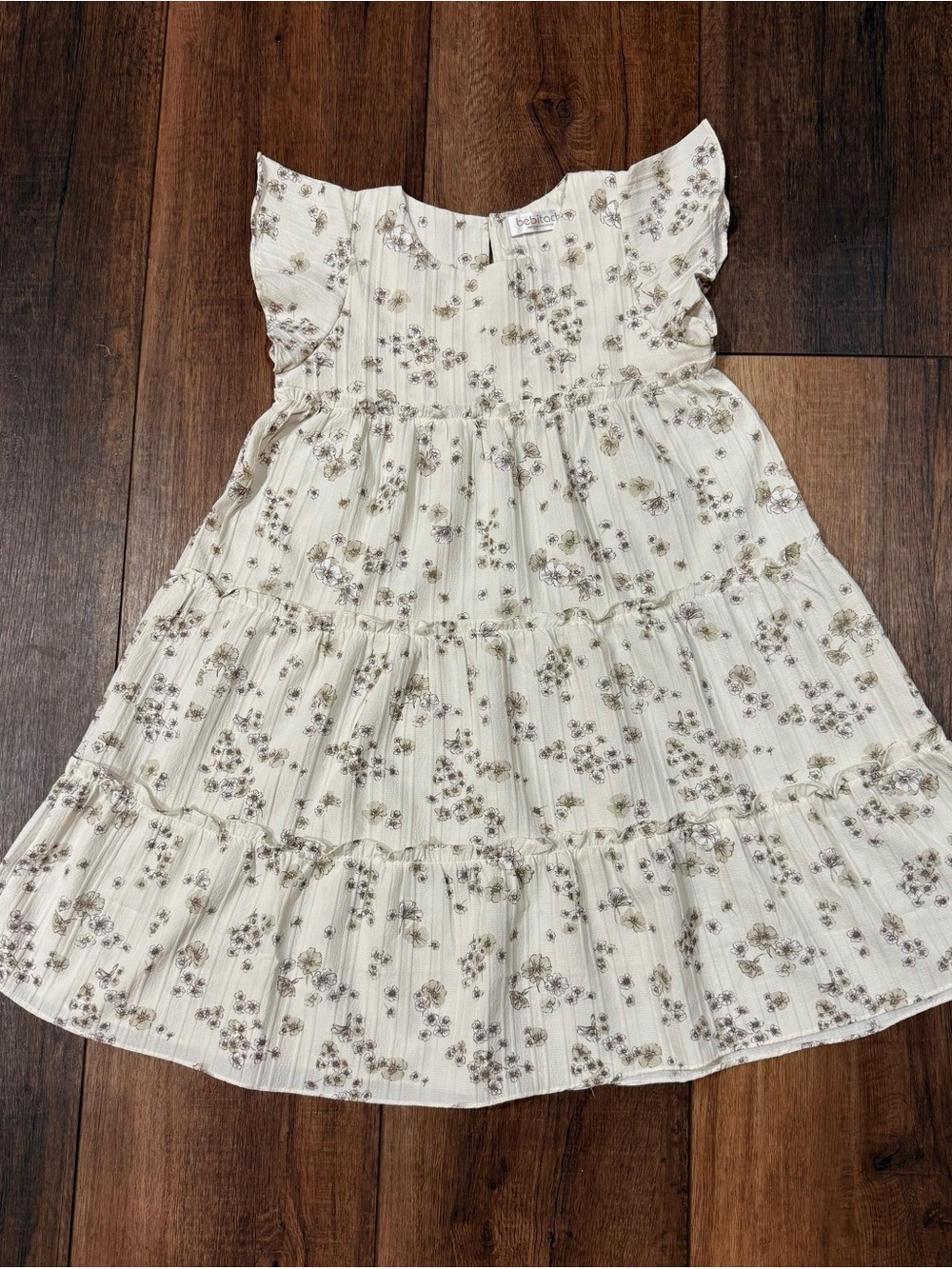 Girls Cream Floral Tiered Cotton Dress